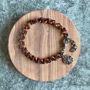 Black and Orange Spiderweb Bracelet for Women